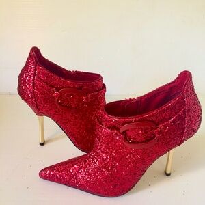 Low Ankle Boots, Size 8.5, Red Glitter,  Hollywood Heels, Heel 4" high, new